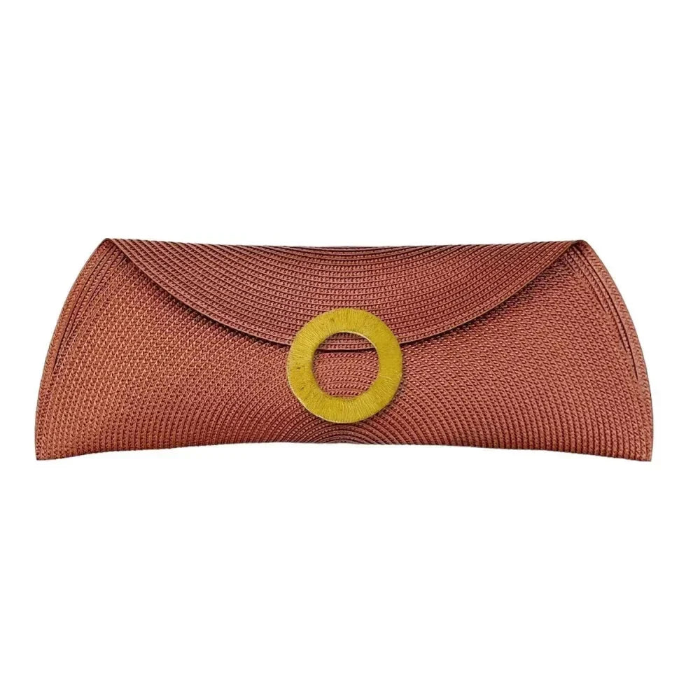 Bolso boda, cartera rafia con aro bronce, new in! - piamontemadrid