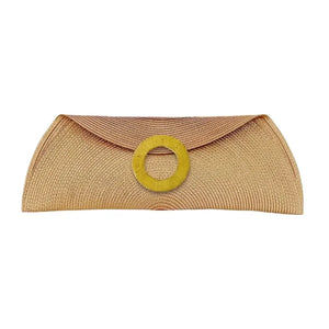 Bolso boda, cartera rafia con aro bronce, new in! - piamontemadrid